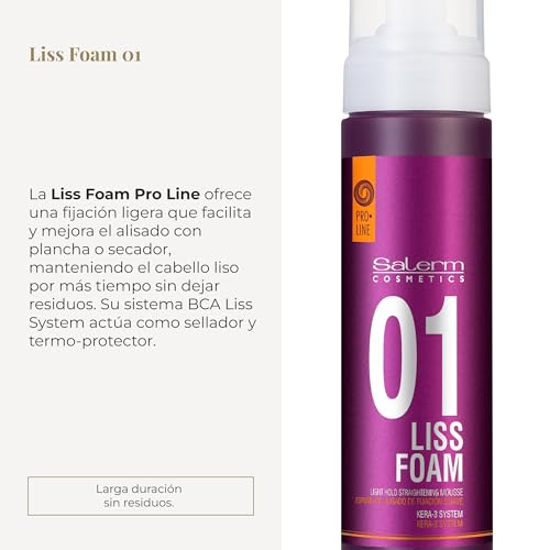 SALERM - Straight Hair Foam - Pro Line Liss Foam 01-200 ml - Eases and Improves Straightening Results - Anti-Frizz - Light Hold - Heat Protector - Treats and Repairs Hair