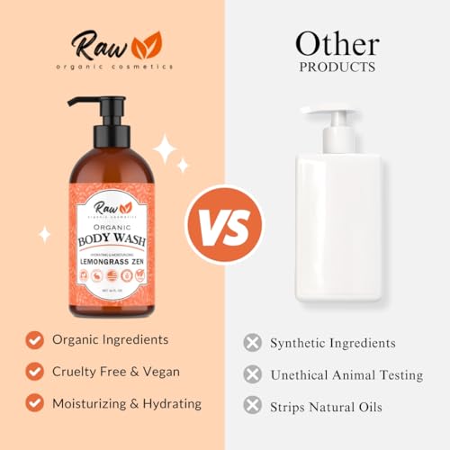 USDA Organic Lemongrass Body Wash for Sensitive Skin - pH 5.5 Balanced Shower Gel with Shea Butter & Essential Oils - Aromatherapy, Sulfate-Free, Vegan, 16 oz - Made in USA