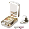 LED Lighted Makeup Mirror Box, Portable Jewelry Case with 3 Light Modes, 1200mAh Rechargeable, PU Portable Cosmetics Case with Handle, 6.5 x4.5 x 1.4 inches(White)