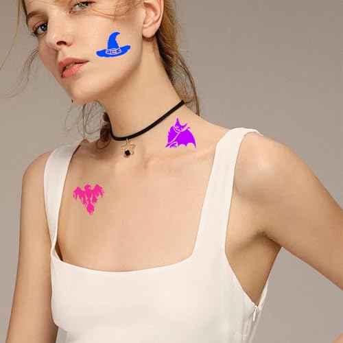 XMASIR 45Pcs Halloween Glitter Tattoo Stencil Kit for Kids,Halloween Pumpkin Stencils Temporary Tattoo Sticker Children Drawing Templates(3 Sheets)
