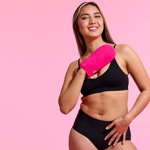 Skinny Tan Pink Velvet Tanning Mitt - Velvety Soft Luxe Texture - Waterproof Lining to Keep Hands Stain Free - Smooth for Flawless Finish - Long-Lasting and Machine Washable - 1 pc Applicator
