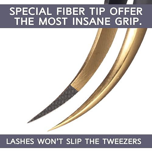 Camillash Fiber Tip Lash Tweezers For Eyelash Extension,Best Volume Professional Tech Tweezers,Artist Boot Isolation Fanning Nano Grip Precision Tools Supplies 90 45 Degree BlackCurved)