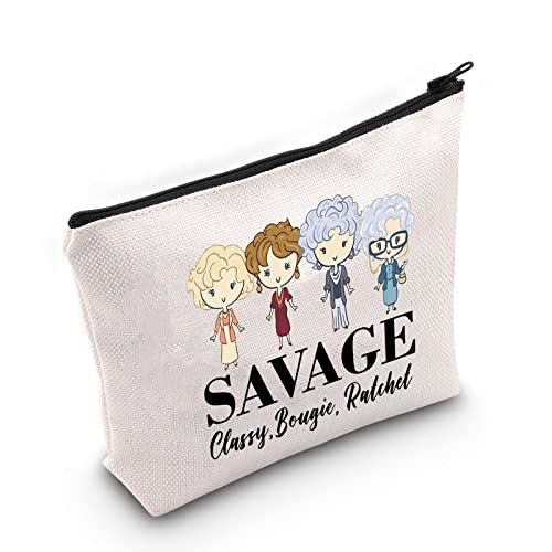 G2TUP Girl Power Gift Women Empowerment Gift Feminist Gift She Is Strong Fierce Brave Full Of Fire Cosmetic Bag and Travel Make Up Pouch With Zipper (Strong Fierce Brave White Bag)