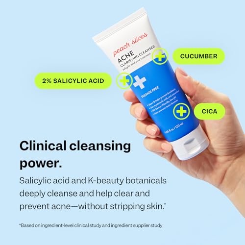 Peach Slices - Acne Clarifying Cleanser (4.05 oz) - 2% Salicylic Acid Acne Treatment - Clear & Prevent Breakouts, Hydrate - Cucumber, Cica, Acerola - Vegan, Cruelty Free, Korean Skin Care & Beauty