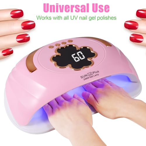 UV LED Nail Lamp for Two Hand, 248W Large Space UV Light for Nails,45 LED Beads and Professional Manicure Nail Lamp with Automatic Sensor (Pink)