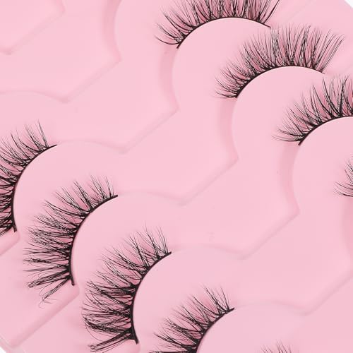 Half Lashes Natural Look Wispy Cat Eye Lashes, 10 Pairs Fluffy 3D Faux Mink Eyelash Fox Eye Lashes Curly Lash Short Strip Fake Eyelashes (BY08, 8-12MM)