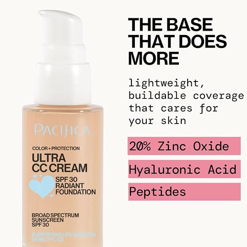 Pacifica Ultra CC Cream Radiant Foundation SPF 17 -Neutral Fair ? Medium Coverage Color Correcting Cream, Dewy Finish, Mineral SPF, 1 oz