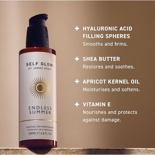 SELF GLOW BY JAMES READ - Endless Summer Gradual Tan Moisturiser | Nourish + Tone Skin with Customizable, Lasting Glow | Non-Allergen Fragrance, Silicone + Drying Alcohol-Free (200ml | 6.8 fl oz)