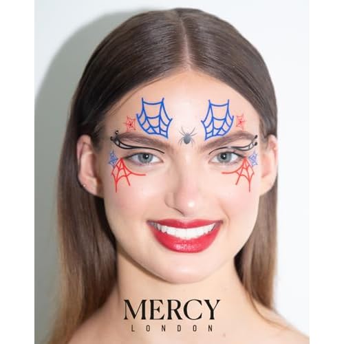 Spiderwebs Face Jewels by Mercy London Red Blue Black Costume Accessories Face Gems Jewels All In One Halloween Headpiece Stick On Spider Man