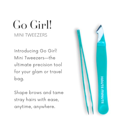 Go Girl! Mini Tweezers, Stainless Steel Tweezer for Travel, Precision Tweezers for Eyebrows, Facial Hair, Ingrown Hair, Chin, Splinter Removal, Eyebrow Plucker (Aqua)