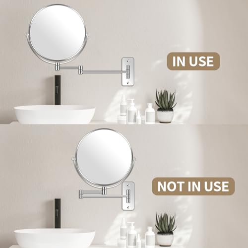9¡± Large Wall Mounted Makeup Mirror 1X/7X Double-Side Bathroom Magnifying Mirror 360 Swivel Vanity Mirror Extendable Shaving Wall Mount Cosmetic Mirror for Men and Women, Chrome