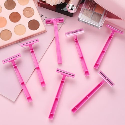 60 Count Women's Disposable Razors, Twin Blade Shaving Razor Pink Stainless Steel Women's Disposable Razors for Men Women Camping Traveling Home