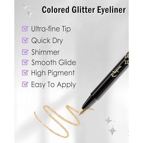 Silver Glitter Mascara + Eyeliner Pen Set, Shimmer Volume Colorful Mascara, Sparkling Liquid Eyeliner, Waterproof, High-Pigmented, All-Day Wear Shine Eye Makeup for Dazzling Looks