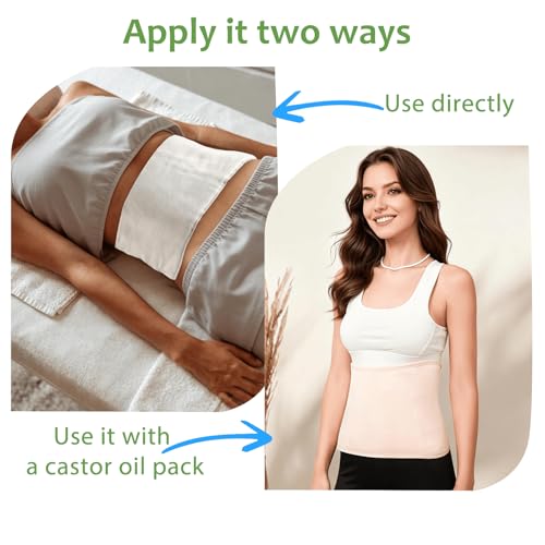 2Pcs Cotton Flannel for Castor Oil Pack, Less Mess Made of Unbleached Organic Cotton Flannel Reusable Soothing Heat Compress for Liver, Abdomen, Joints, Highly Absorbent Soft Feel Like Nightgown