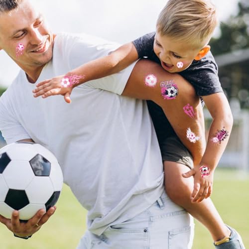 Football Temporary Tattoos,10 Sheets Pink Football Temporary Transfer Soccer Tattoos Stickers for World Cup Soccer Party Gift Birthday Party Bag Fillers Boys Girls Kids
