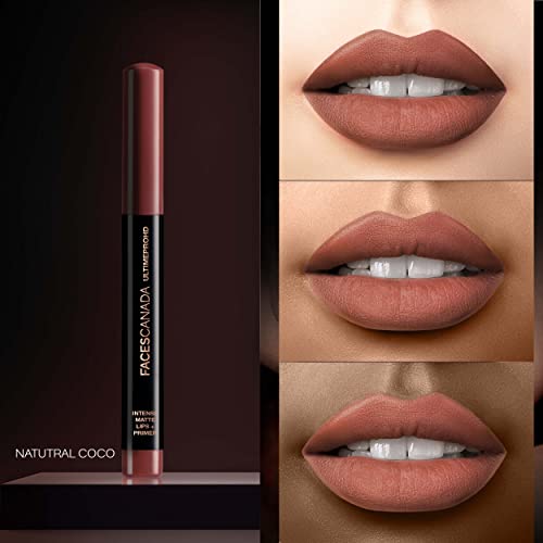 FACESCANADA Hd Intense Matte Lipstick, Feather Light Comfort, 10 Hrs Stay, Primer Infused, Flawless Hd Finish, Made In Germany, Brown, Red, Pink, Purple, Nude Lip Color, Natural Coco, 0.05 Oz