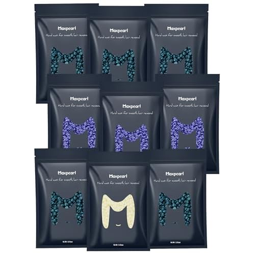 Maxpearl Hard Wax Beads Pack of 9 - Brazilian, Bikini Waxing, Face, Eyebrows, Underarms, Arms, Chest, Back, Legs, Jasmine, Coconut & Lavender Formula, 31.5oz