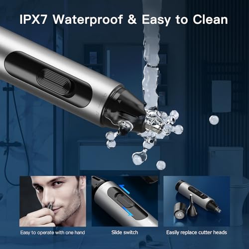 Ear and Nose Hair Trimmer for Men, USB Rechargeable Nose Clipper Professional Painless Nasal Shaver Razor 3 in 1 Electric Eyebrow Facial Hair Trimmer Kit Waterproof Dual-Edge Blades Easy Cleansing