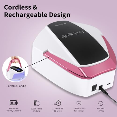 Rechargeable UV LED Nail Lamp,96W Cordless UV Light for Nail Dryer with 48 Lamp Beads,Auto Infrared Sensor and 4 Timers Nail Tools for Nail Polish (White)