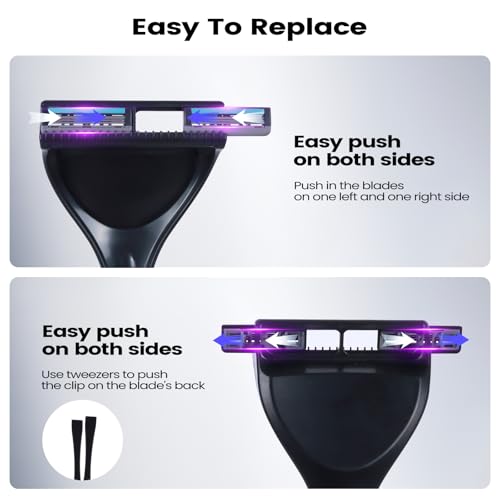 Back Shaver for Men - Retractable Long Handle Back Hair and Body Shavers,Replaceable Multi-Layer Double Blades£¨8PCS£©, Ergonomic DIY Wet or Dry Shaving Solution,Black
