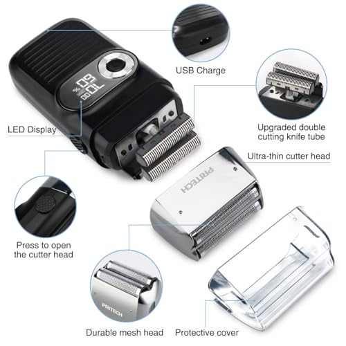 PRITECH Foil and Bald Shavers 2 in 1 Electric Shaver for Men Foil Blade and PopupTrimmer with Rechargeable 3 Adjustable Speeds Men's Shaver (Black Silver)