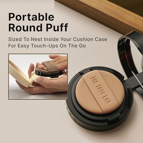 THE TOOL LAB Long-lasting Glow Tension Puff 4P Set, Rubycell Cushion Foundation Puffs for Moisturizing Coverage, Liquid Foundation Makeup Sponges, Korean Makeup (4P, 2.1 inch, Round)