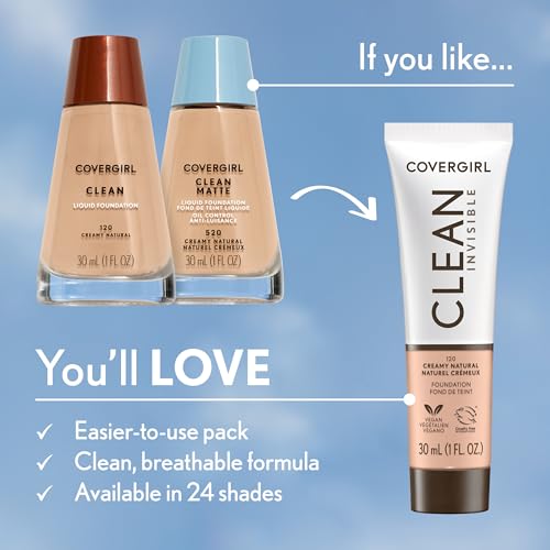 COVERGIRL, Clean Matte Liquid Foundation, Creamy Natural, 1 Ounce, 1 Count (packaging may vary)