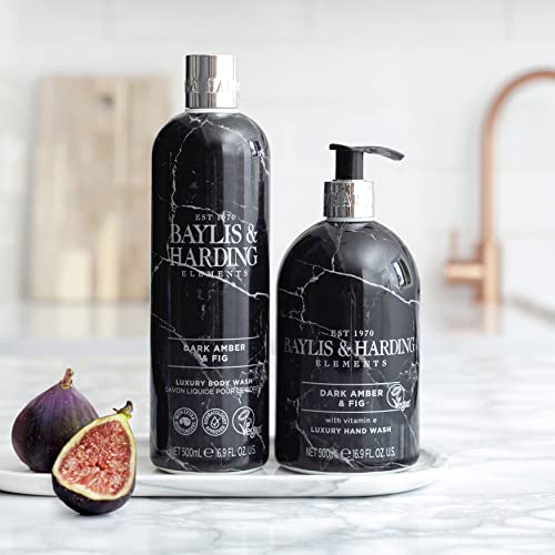 Baylis & Harding Liquid Hand Soap Wash with Dispenser, Elements, Dark Amber & Fig, 16.9oz/500ml (3-Pack)