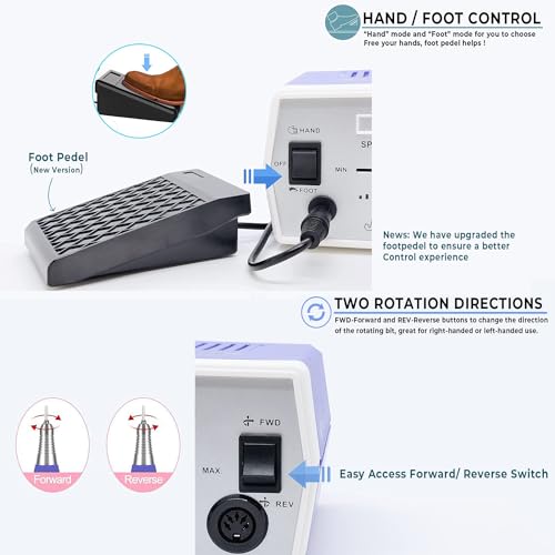 V?fa?? Upgraded Nail Drill Electric Nail File, JD700 Nail Drills for Acrylic Nails Professional 30000RPM Manicure Tools Acrylic Nail Drill for Nail Dip Kit Acrylic Powder Poly Nail Gel B-01