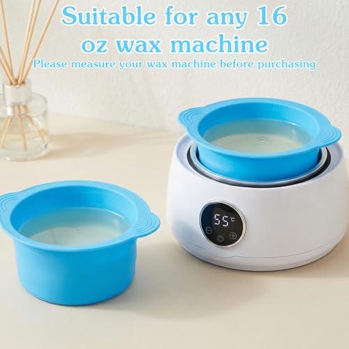 2pcs Wax Pot Liner, Non-Stick Wax Silicone Bowl with 2 Pcs Wax Spatula Sticks, Reusable Wax Pot Silicone Liner for Hair Removal, Blue