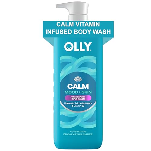OLLY Calm Body Wash with Hyaluronic Acid, Adaptogens & Vitamin B3? Nourishing Cleanser for Skin Barrier Repair, Deep Hydration, Eucalyptus Amber Scent, 17oz