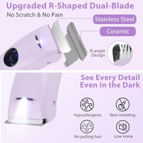 Abnaok 4-in-1 Electric Razors for Women, Cordless Electric Razors for Body Hair, IPX7 Waterproof Bikini Shaver with Replaceable Blade Heads & LED Display for Face/Underarm/Leg