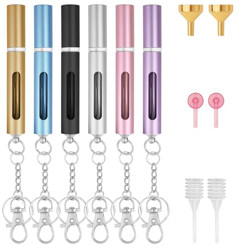 5ML Portable Travel Perfume Bottle Rrefillable Set,Mini Cologne Travel Bottle Keychain,Empty Perfume Atomizer for Women Men (6 Colors)