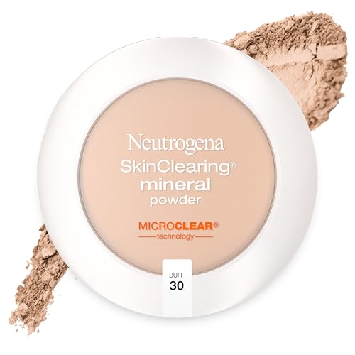 Neutrogena SkinClearing Pressed Mineral Powder Compact for Acne Prone Skin, Oil Absorbing Acne Makeup with Salicylic Acid helps to Cover, Treat & Prevent Breakouts, Buff 30,.38 oz