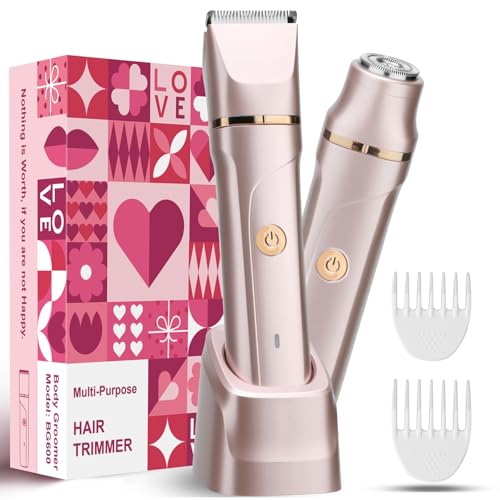 Bikini Trimmer for Women 2-in-1 Womens Electric Razor | Dual Ceramic Blades Electric Shaver for Sensitive Skin, Rechargeable, Waterproof IPX7 Pubic Hair Trimmer for Shower & Travel | Gift for Her