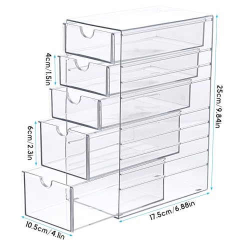 5-Drawers Plastic Storage Organizer, Clear Hair Accessories Organizer with Large Capacity, Plastic Clear Hair Accessories Storage with 5 Drawers for Bathroom, Dresser, Cosmetic