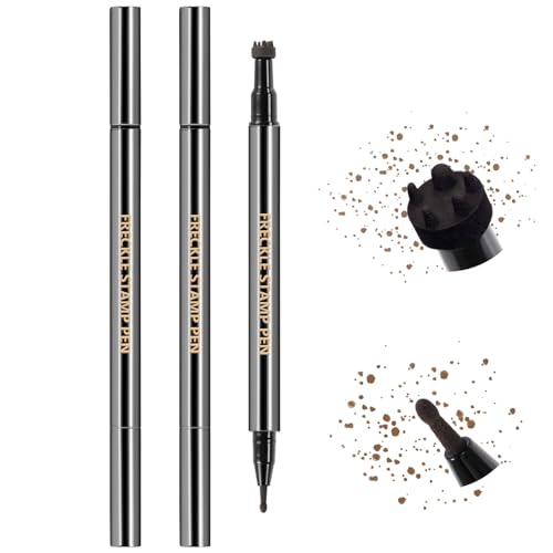2PCS Light&Dark Brown Freckle Stamp Pen Waterproof, Natural Lifelike Faux Freckles Stamp Stain maker Pen, Long Lasting Quick Dry Liquid Fake Freckle Pencil Magic for Face Sunkissed Makeup