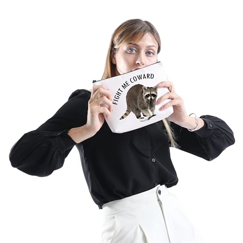 XYANFA Raccoon Cosmetic Bag - Gift For Raccoon Lover - Fight Me Coward Themed Zipper Pouch