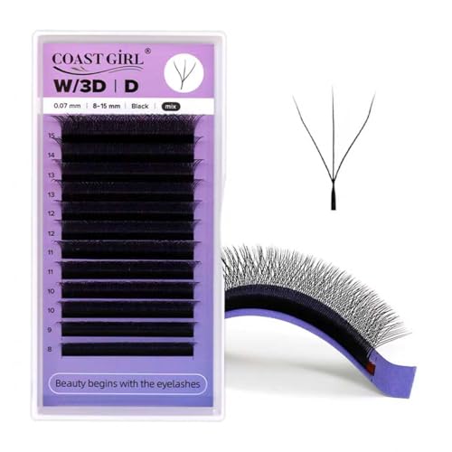 COAST GIRL YY/3D/4D/5D/6D W Shape Eyelash Extensions Premade Volume Fans 0.07mm C/D Curl 8-15mm W Lashes Volume Fans Premade False Eyelashes (3D W 0.07 D, 8-15mm Mix)