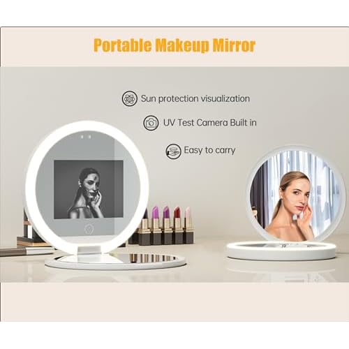 Zyyini Mirror, 3.5 Inch Travel Compact Mirror with Camera for Sunscreen Test, 2X Magnification Portable Lighted Mirror for Handbag, Gifts for Mom Girlfrined