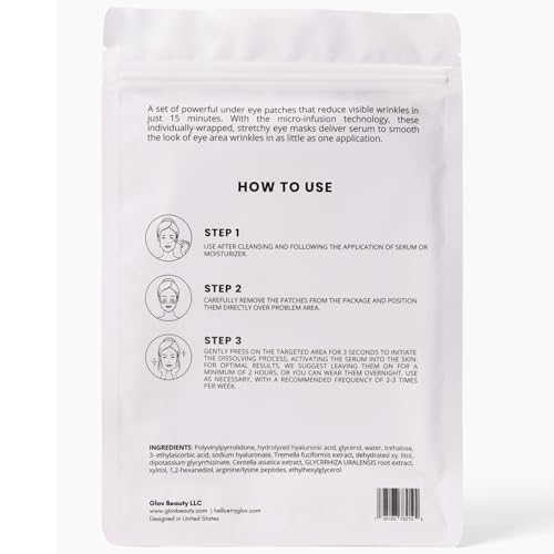Glov Beauty Micro Dart Eye Patches ? 0.05mm Microneedle Eye Mask with Vitamin C, Snow Mushroom & Hyaluronic Acid ? Brightening Under-Eye Care for Dark Circles & Puffiness, 8 Patches