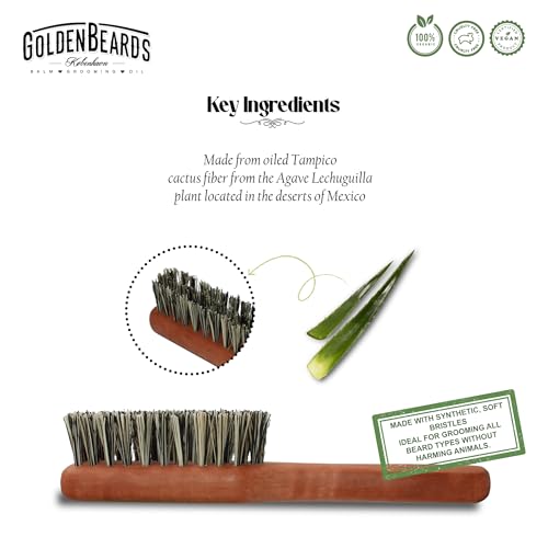 Golden Beards Vegan Beard Brush ? Bamboo Handle & Plant-Based Bristles ? Eco-Friendly Beard Grooming Brush for Men ? Detangles, Styles & Softens Facial Hair