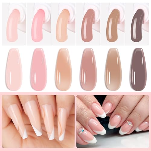 Makartt Poly Nail Gel Kit: 6 Nude Colors Solid Builder 15ML for Poly Extension Enhancement Set with Slip Solution Base Top Coat Dual Forms All in One Hard Gels for Nails Starter Supplies Kit