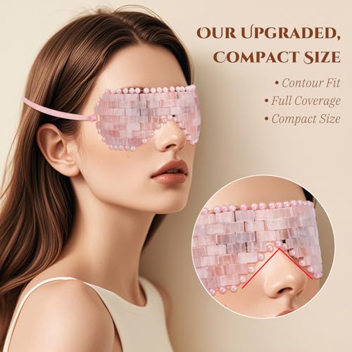 Rose Quartz Eye Mask, Natural Jade Mask for Facials, Hot or Cold Therapy for Anti-Aging, Puffiness & Dark Circles, Cooling for Migraines, Warmth for Sinus Relief