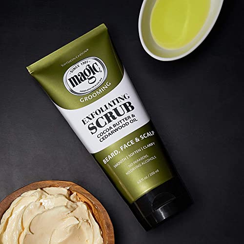 SoftSheen-Carson Magic Men's Grooming Facial Exfoliating Scrub, Softens, Smooths and Clarify, With Cocoa Butter and Cedarwood Oil for Beard, Skin and Scalp, 6.7 fluid ounces (Pack of 2)