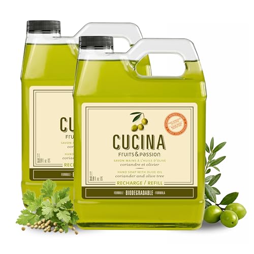 Cucina Purifying Hand Wash Refill, 33.8 Oz Plastic Jug (2, Coriander and Olive Tree)