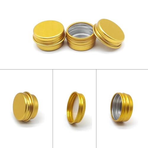 30 pack 5ml Lip Balm Tin Cans, 5g Mini Aluminum Makeup Sample Containers with Screw Lid, Empty Metal Tins Pot Storage Travel Jars for Cosmetic Cream Candle Tea, 5 Gram Small Tins, Gold Color