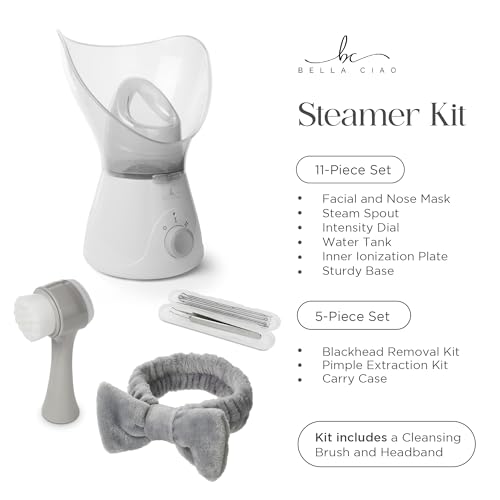 Bella Ciao 11-Piece Facial Steamer Set ? Portable Face Steamer for Deep Cleaning, Hydration & Pore Care ? Skincare Beauty Tool Kit for Women & Teens ? Spa Gift for Home, Travel & Self-Care Routine