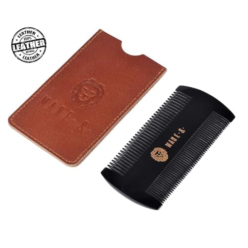 Premium 100% Oxhorn Dual-Action Beard Comb with Genuine Leather Case ? the Perfect Beard Grooming Gift for Men by Man & Mane.