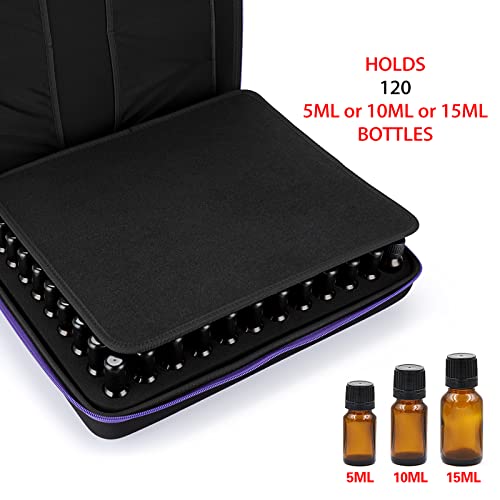 Hipiwe 120 Bottle EVA Essential Oil Storage Carrying Case Hard Shell Exterior Essential Oils Organizer Holder Traveling Bag with Foam Insert, Holds 5ml 10ml 15ml Essential Oils
